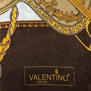 Valentino Brown, Gold & Cream Printed Silk Scarf